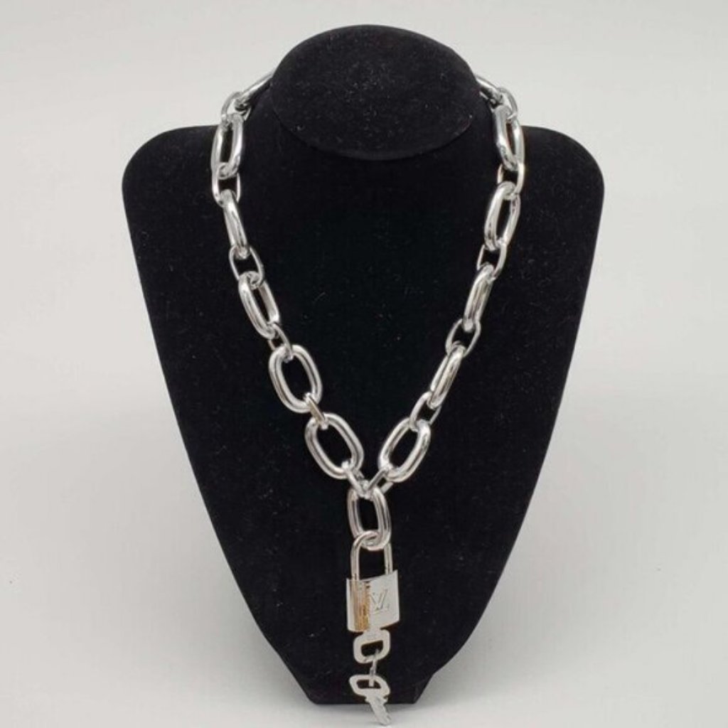 Silver-Plated Necklace With Authentic Louis Vuitton Padlock